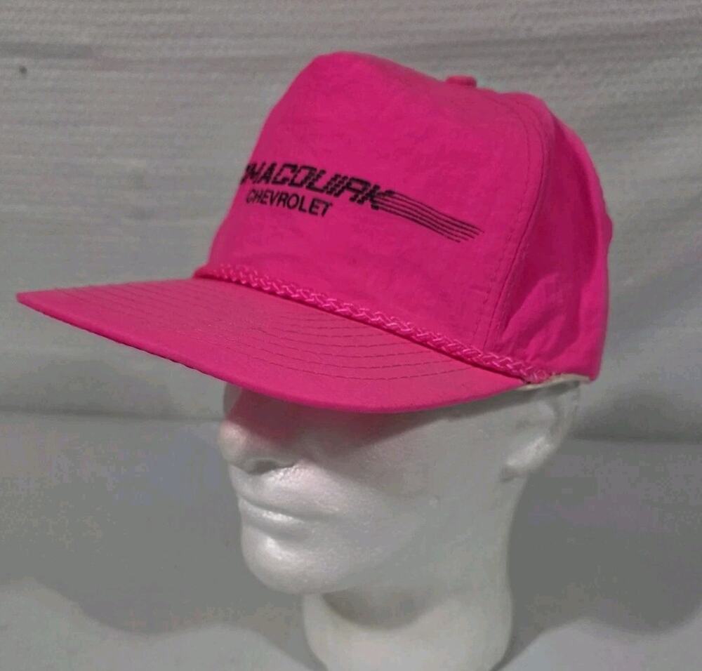 VTG Chevrolet Magouirk Kansas Chevy Neon Pink Nylon Hat Cap USA Dealer Promo